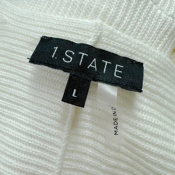 1 State V Neck Ribbed Knit Balloon Sleeve Pullover Sweater White Cream Large NWT - Picture 9 of 12